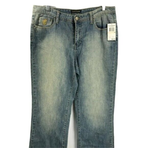 RocaWare Jeans Light Blue Embroidered Logo & Pocket Brown Yellow Size 14 NWT - Picture 2 of 5